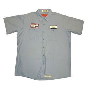 RedKap Mens Work Shirt "Lou" Motorcycle Mechanics Institute Blue Short Sleeve XL